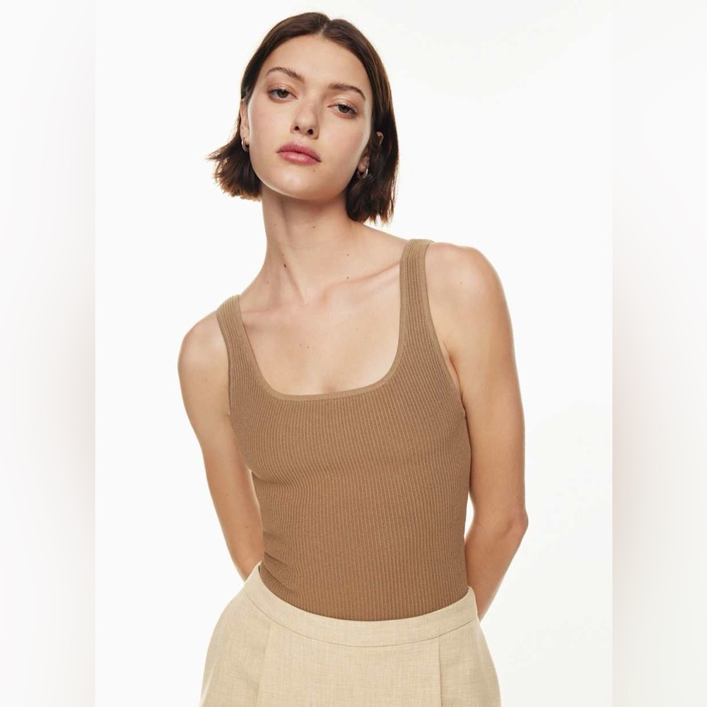 Aritzia Babaton Ribbed Square-Neck Tank in Camel Brown
